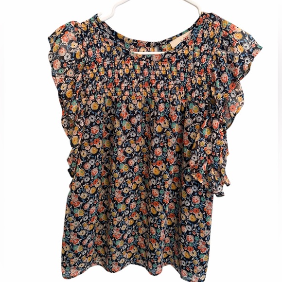 LOFT Tops - LOFT Navy Floral Smocked Ruffle Sleeve Top. Size Medium
